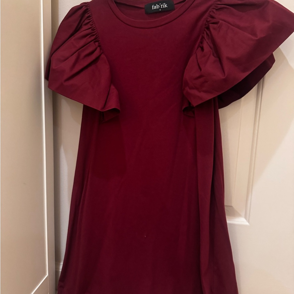 Fab'rik Deep Red Dress with Dramatic Sleeves